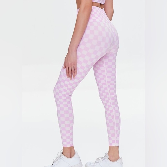 Forever 21 Women Active Seamless High Waisted Pink Checkered Leggings Size M - Picture 4 of 10